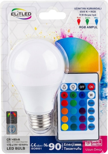 2 Adet 16 Renk 6500k+rgb+9w Kumandalı Rgb Ampül