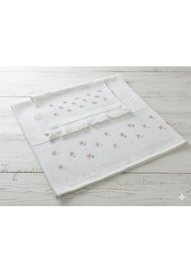 Analı Kızlı Rokoko İşlemeli Havlu Takımı Beyaz / Renkli