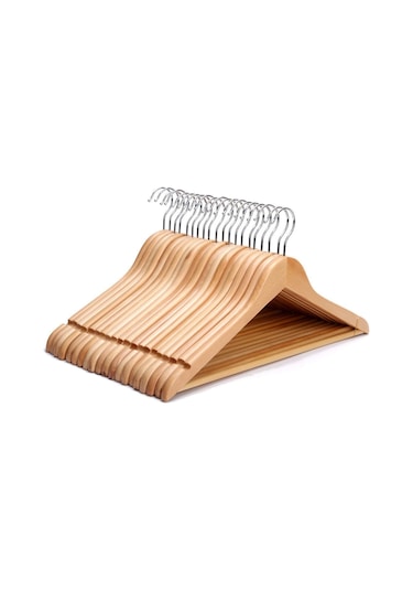 Ahşap Kıyafet ve Elbise Askısı Cilalı 6 Adet Ahşap