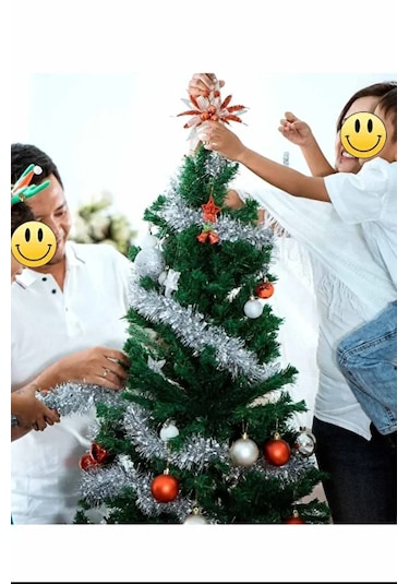 6lı Yılbaşı Çam Ağacı Süsü Gümüş Kırmızı Fuşya Beyaz, Mavi Yeşil