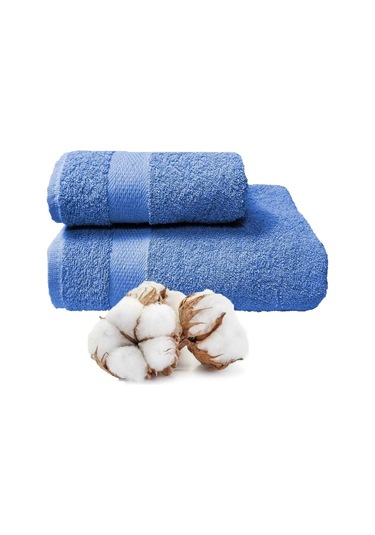 2 Li Banyo Havlu Takımı %100 Pamuklu Dry Mavi Çok Renkli