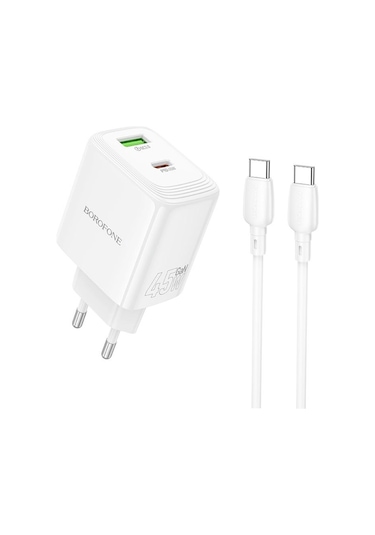 Borofone Bn30 Fuente Pd45w Tip-c + Qc 3.0 Usb Şarj Cihazı 1m Tip-c Tip-c Kablosu, Ab Fişi Beyaz Beyaz