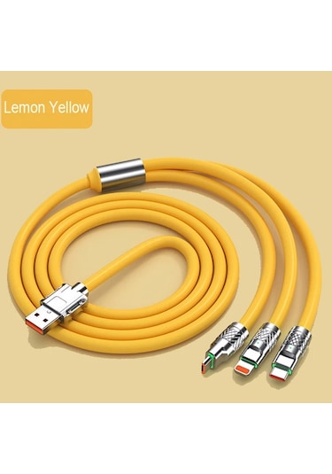 Beemen 120 W Destekli Led'li Çelik Sıvı Silikon 3 İn1 Şarj Kablosu Turuncu