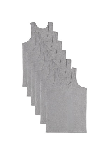 6 Adet Compact Penye Gri Erkek Atlet Pamuklu Standart Fit Normal Kesim 6'lı Paket-33113 Gri