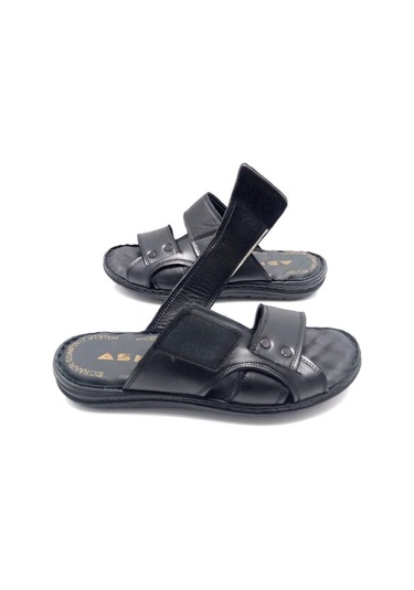 Hakiki Deri Tam Ortopedik Masajlı Erkek Terlik Siyah