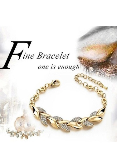 18 Ayar Altın Yaprak Bileklik Moda Düğün Takı Kadın Pırlanta Bileklik Kadın Bileklik Sarı Altın