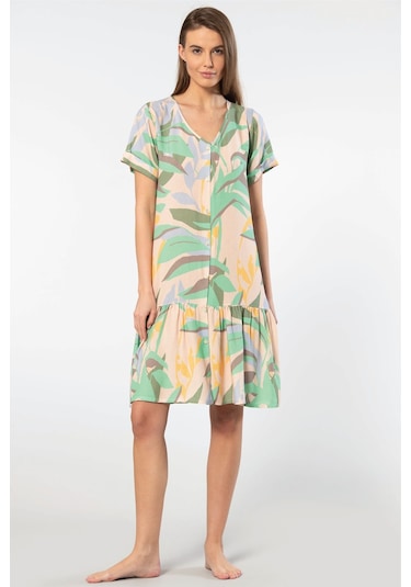 Türen Dokuma Düğmeli Elbise 3603/yeşil 001