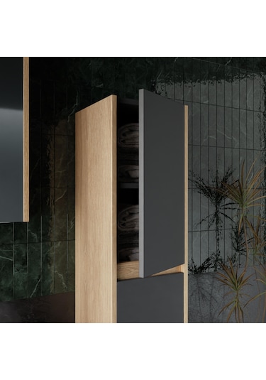 Karen Banyo Dallas 80 Cm Lavabolu, Aynalı Banyo Dolabı, Lavabo Dahil, Boy Dolabı Dahil, S.meşe-Antrasit Antrasit