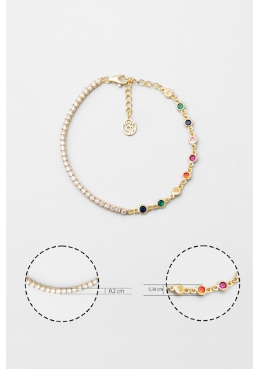 Gökkuşağı 18 Ayar Sarı Altın Kaplama 19 Cm Gümüş Su Yolu Bileklik Sarı