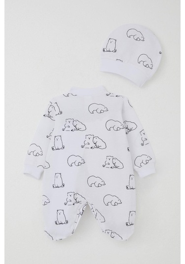 Breeze Erkek Bebek Patikli Tulum Sevimli Kutup Ayıcığı Desenli 0-6 Ay, Beyaz Beyaz