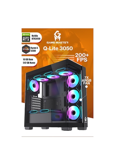 Game Master Qlite-3050 R5-5600 16 GB 512 GB M.2 SSD RTX3050 Free Dos Masaüstü Oyuncu Bilgisayarı