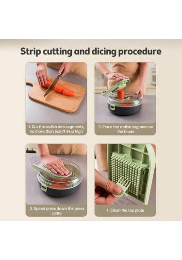 Teltree Ev Ofisi Mutfak Yeşil El Kesici, Potato Patates Havuçu Ispanak Kıyma, Dilimleme, Kırpma, Parçalama, 9 Farklı Bıçaklı, El Koruyucu, Sulama Separatorlu, 29.5cm, Abs+pp+paslanmaz Çelik