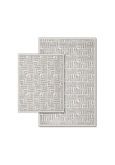 Stol Doğal Pamuklu 2'li Banyo Kilim Seti 60x100+50x60 Cm - Gri
