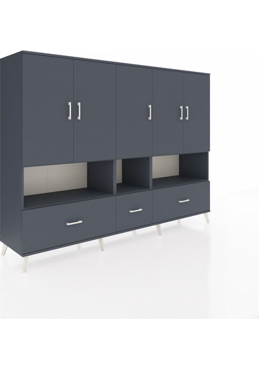 Hyperion Dolap 12 Raflı 3 Çekmeceli 5 Kapaklı 220x44x163 Antrasit Antrasit-antrasit