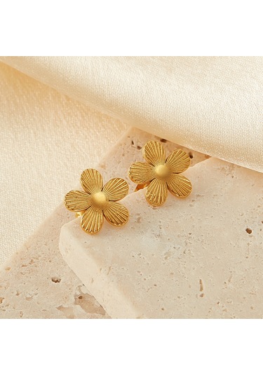 Sones Opk Ge941 1 Çift Vintage Paslanmaz Çelik Çiçek Küpe Altın