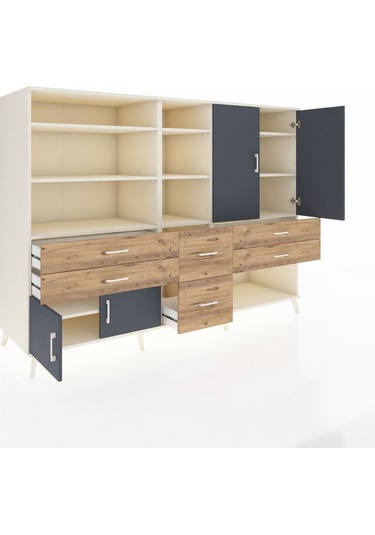 Kronos Dolap 10 Raflı 6 Çekmeceli 4 Kapaklı 220x59x163 Aytaşı-ant Aytaşı-antrasit/çam