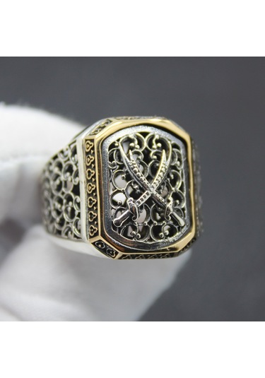 925 Ayar Zülfikar Tasarım Telkari Kasa Gümüş Erkek Yüzüğü Gümüş