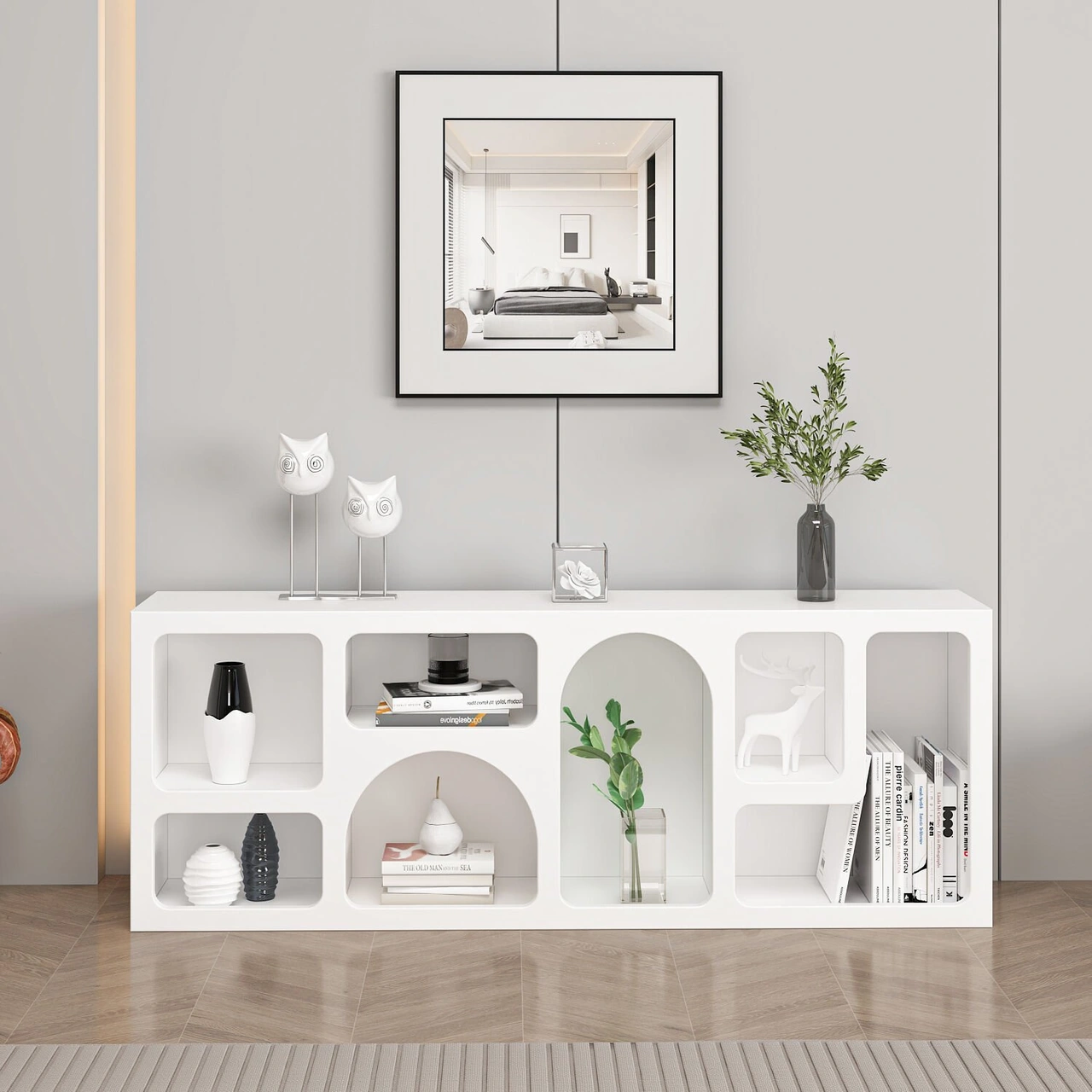 Bohem Kitaplık 135 Cm Mebran - Beyaz Beyaz