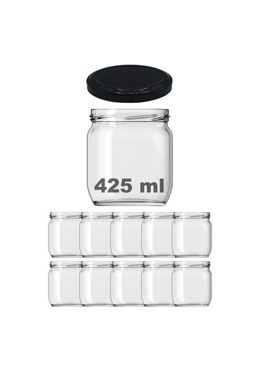Afracam Metal Kapaklı Şeffaf Cam Kavanoz 10 Adet Siyah 425 ML
