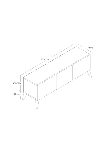 1250 Elisa 3 Kapaklı Kulpsuz 180 Cm Ayaklı Tv Ünitesi Beyaz
