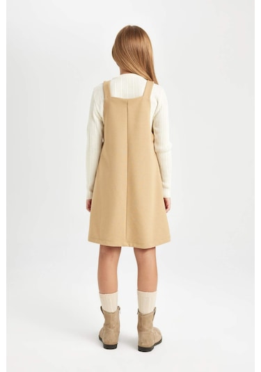 Defacto Kız Çocuk Cepli Salopet Elbise D2923A824WNBG203 Bej