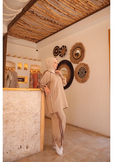 Kadın Spor Eşofman Takımı Fermuarlı & Alt Üst Takım 508 Bej