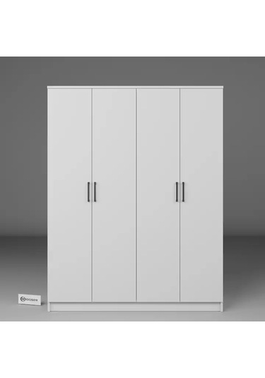 Kardelen Serisi 140 Cm Mat Beyaz 4 Kapılı 5 Raflı Elbise Dolabı Beyaz