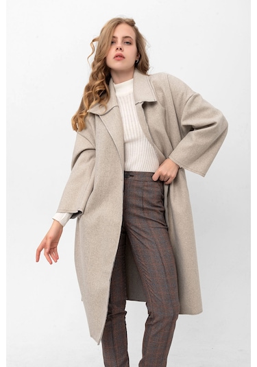 Pastelastore Oversize Kaşe Kaban 2116 Açık Gri