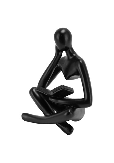 Kangvka Siyah Reçine Düşünür Figürü - Oturur Kişi Heykeli, Ev Dekorasyonu, Kitaplık Mutfak Ofis Dekoru, Hediye Önerisi