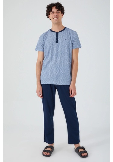 Arnetta 2532 Erkek Kısa Kol Pijama Takım Indigo Mavi Indigo - Mavi