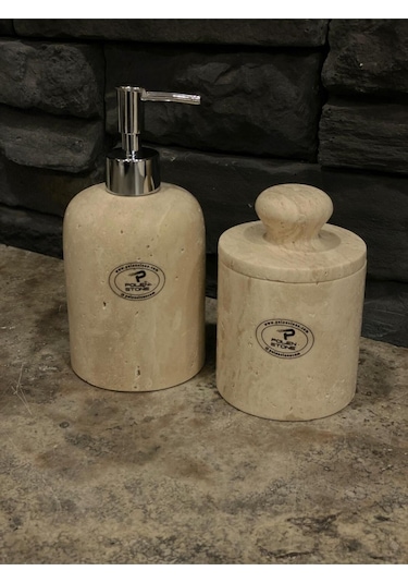 Traverten Sıvı Sabunluk Ve Pamukluk 2'li Set Gold