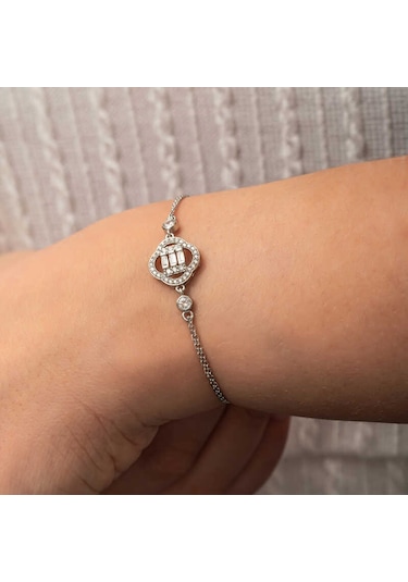 Gümüş Yonca Baget Taşlı Kadın Bileklik Gümüş