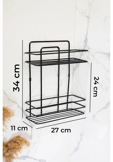 Banyo Rafı 2 Katlı Siyah Şampuanlık Hem Vidalı Hem Yapışkan Stickerlı Çok Renkli