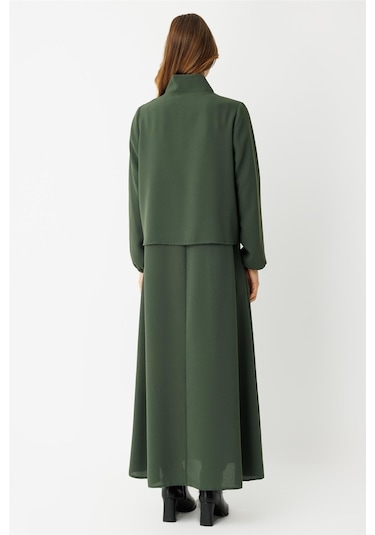 Büzgü Detaylı Elbiseli Takım Haki Haki