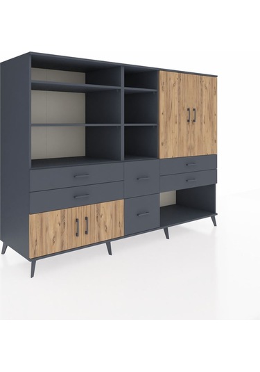 Kronos Dolap 10 Raflı 6 Çekmeceli 4 Kapaklı 220x59x163 Antrasit-ç Antrasit-çam/antrasit