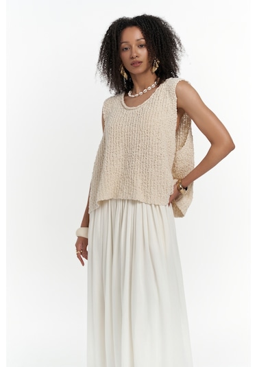 Mai Collection Mai Studios Co. Knitle Rahat Kalıp Triko Bej Crop Bej