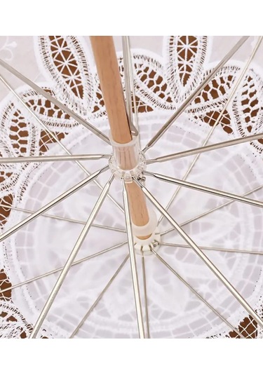 Atay Garage Şemsiye 80-65cm Ebatlarında Büyük Vintage Dantel İşlemeli Beyaz Şemsiye Bej - Krem
