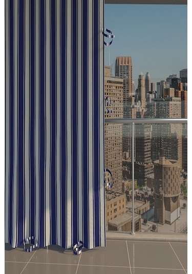 Devrim Olivya Tekstil Mavi-beyaz Çizgili Özel Dikim Lüks Branda Balkon Perdesi Mavi - Beyaz