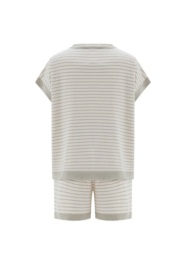 Peraluna Vera Blouse & Shorts Pamuklu Yazlık Kadın Triko Şort Tak Ekru