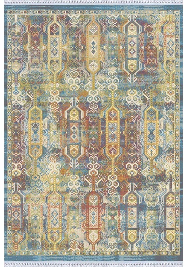 Çok Renkli Vintage Dokuma Pamuk Taban Kaymaz Kilim Klm287