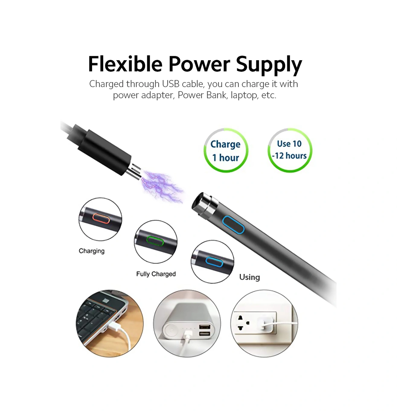 Padalink Elastik Bakır Uçlu Dijital Kalem - Hassas Çizim Ve Yazma, İos/android/windows Uyumlu, Usb Şarjlı, Otomatik Kapatma Özelliği Gümüş