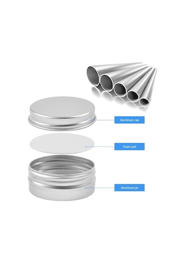 Sones 5 Adet İplik Doldurulabilir Alüminyum Paketleme Kutusu Kozmetik Küçük Saklama Kutusu, Kapasite: 100g Gümüş