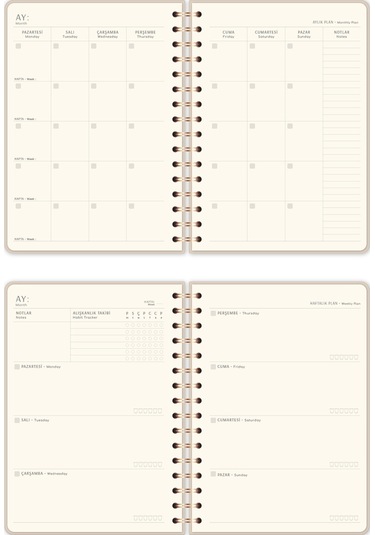 A5 Spiralli Süresiz Planlayıcı Ajanda - Bej Bej