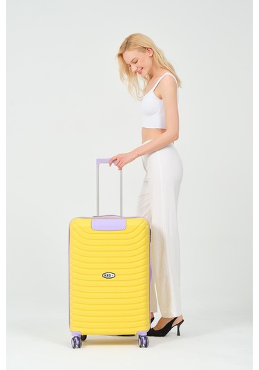Keo-plus Sarı-lila Orta Boy Silikon Kırılmaz Pp Valiz Siyah