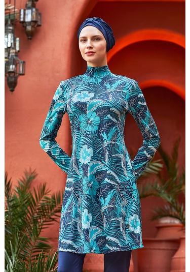 Likralı Tam Kapalı Tesettür Mayo Desenli 3104 Koyu Lacivert K.lacivert Koyu Lacivert