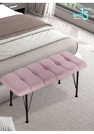 Yirmi15 Metal Ayaklı Eco Pembe Babyface Puf & Bench