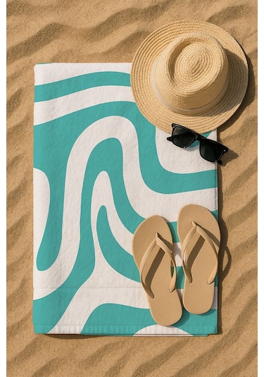 Plaj Havlusu Dalgalı Dijital Baskılı 70x150 Cm Plaj Havlusu - Mint Diğer
