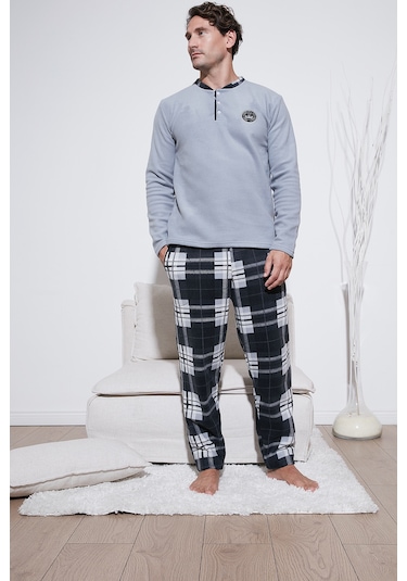 Buratti Regular Fit Bisiklet Yaka Kışlık Yumuşak Dokulu Polar Erkek Pijama Takımı 6096100 Gri