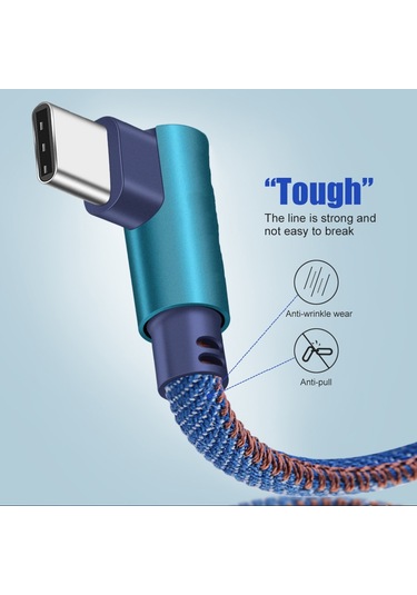 Mikro Usb Tip C Kablo 2.4a Hızlı Şarj Cihazı Usb Kablosu 90 Derece Dirsek Naylon Örgülü Veri Kablosu Samsung Uyumlu/sony/xiaomi Android Telefon