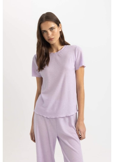 DeFacto Regular Fit Bisiklet Yaka Kısa Kollu Pijama Üstü-Fall in Love B6701AX24SPPR77